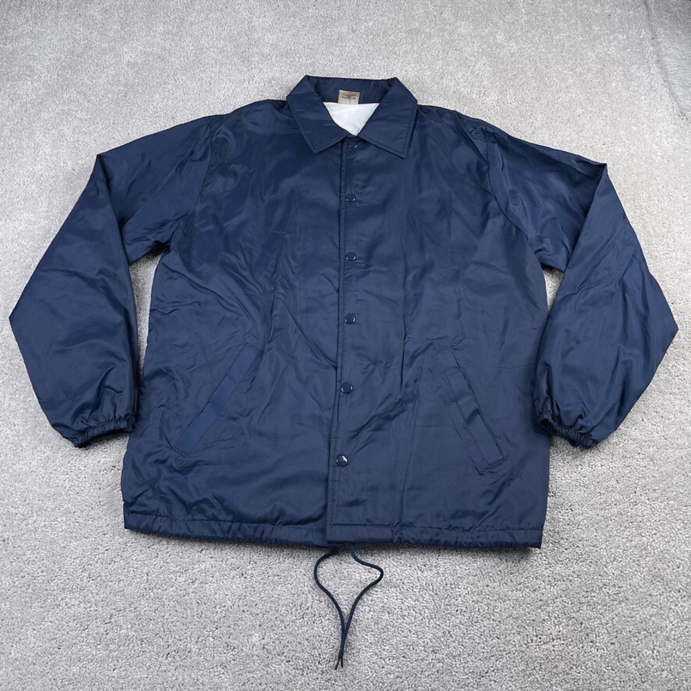 VINTAGE‎ Cheetah Mens Jacket Medium Blue Satin Windbreaker Warm Up Lined 80s
